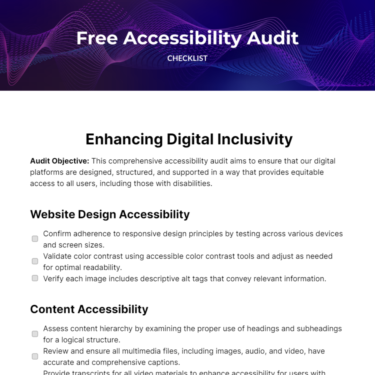 Free Accessibility Audit Checklist Template