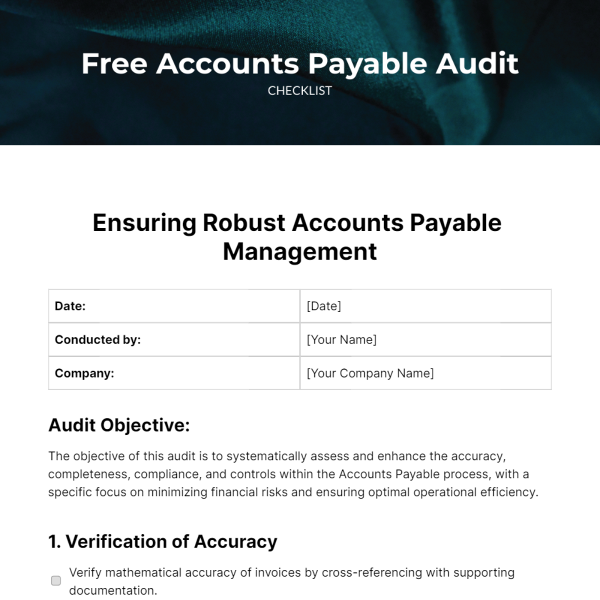 Free Accounts Payable Audit Checklist Template