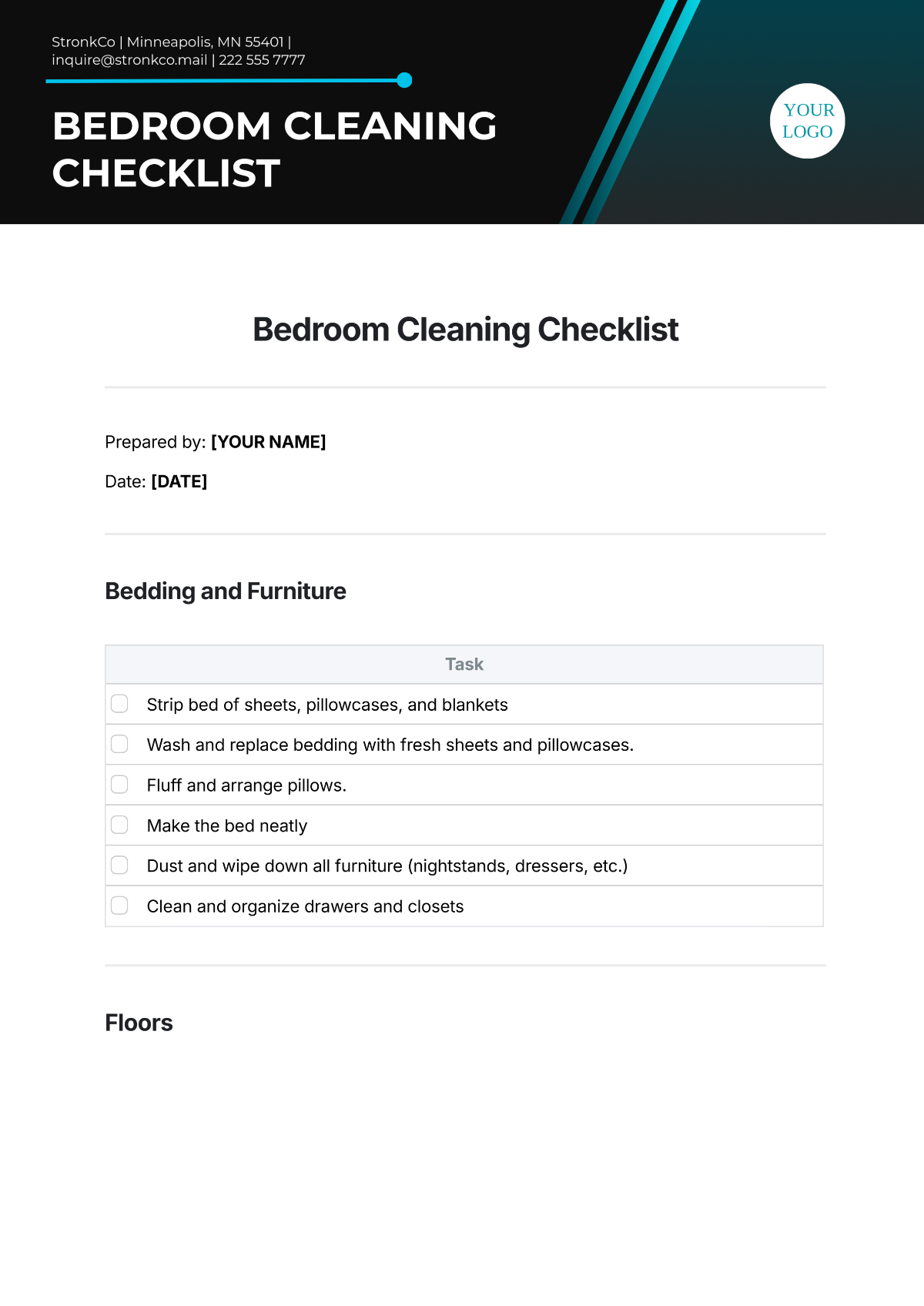 Bedroom Cleaning Checklist Template - Edit Online & Download