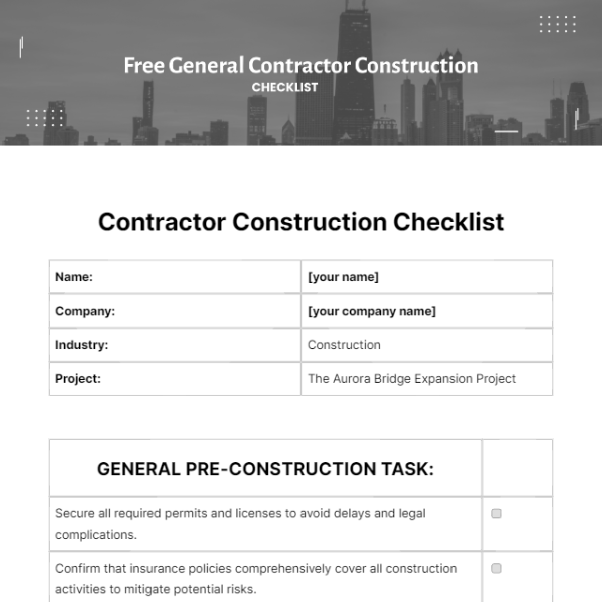 Contractor Checklist Template Astra edu pl