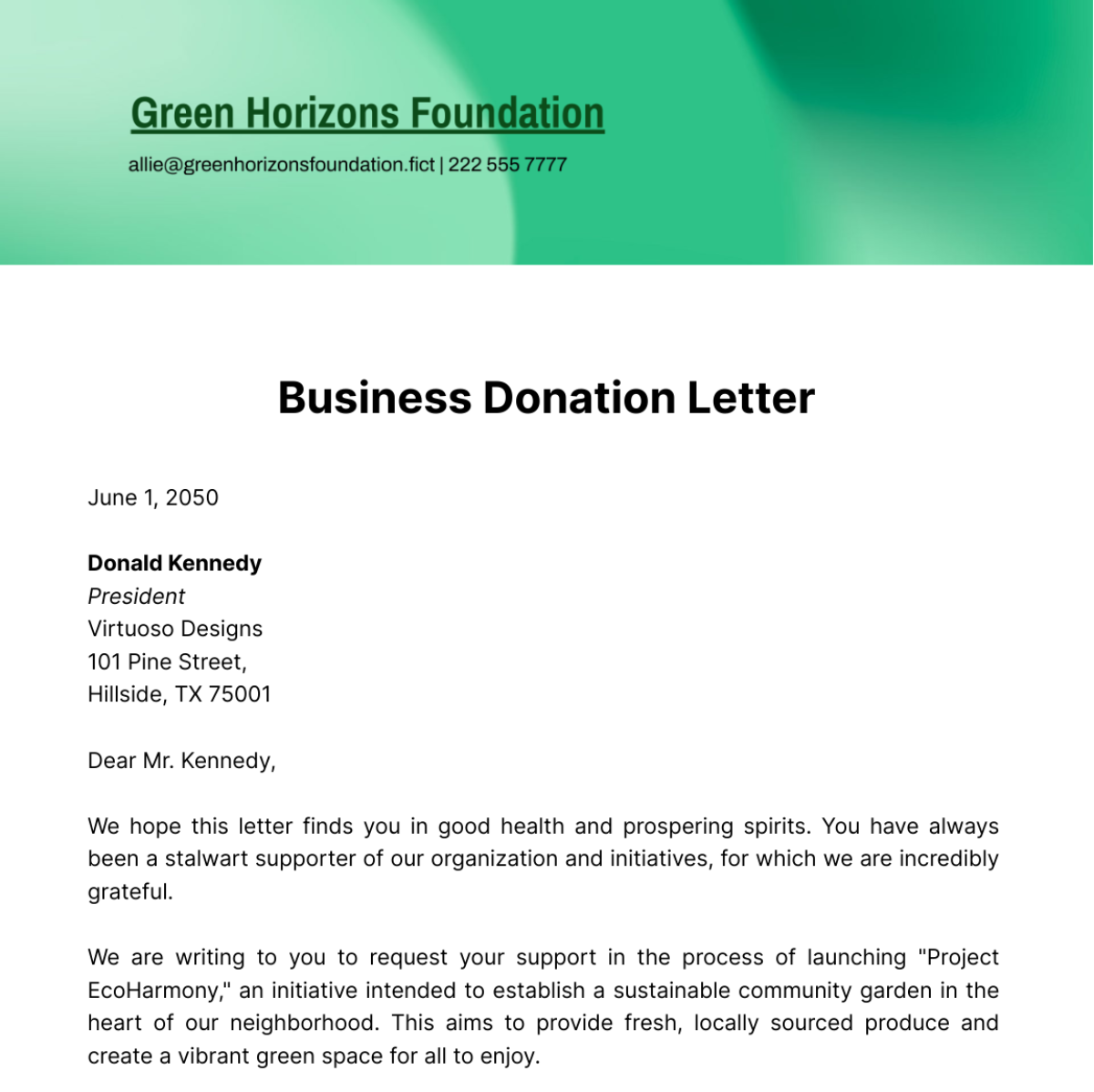 Free Business Donation Letter Template