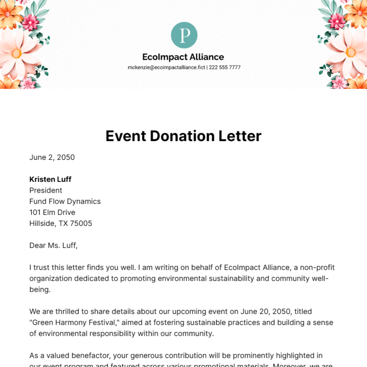 Event Donation Letter Template