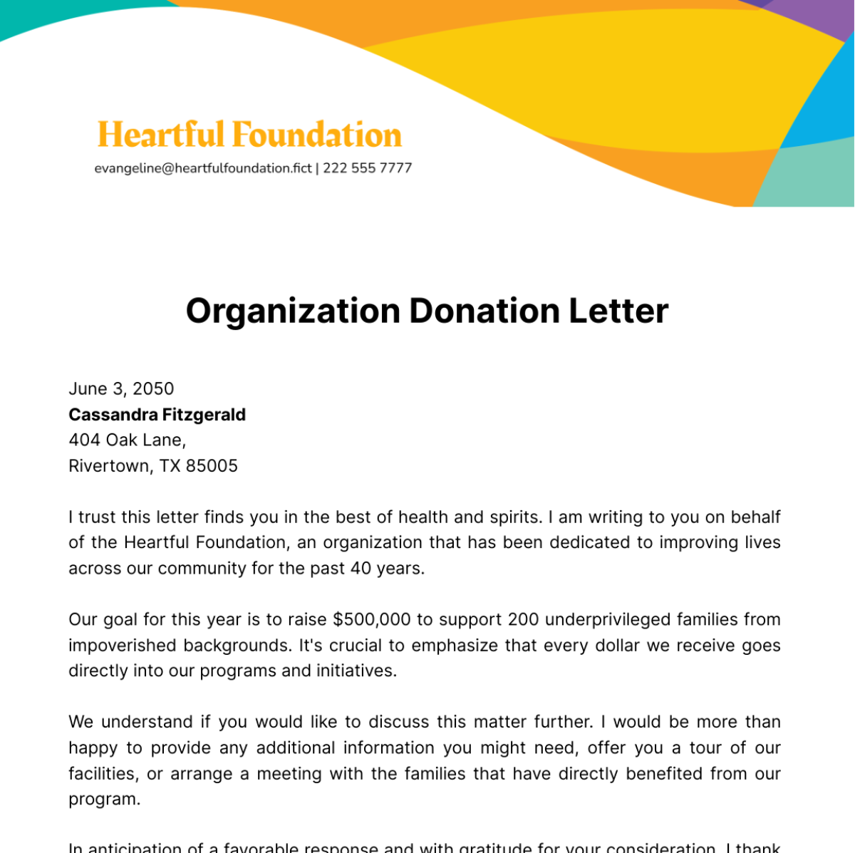 Free Organization Donation Letter Template