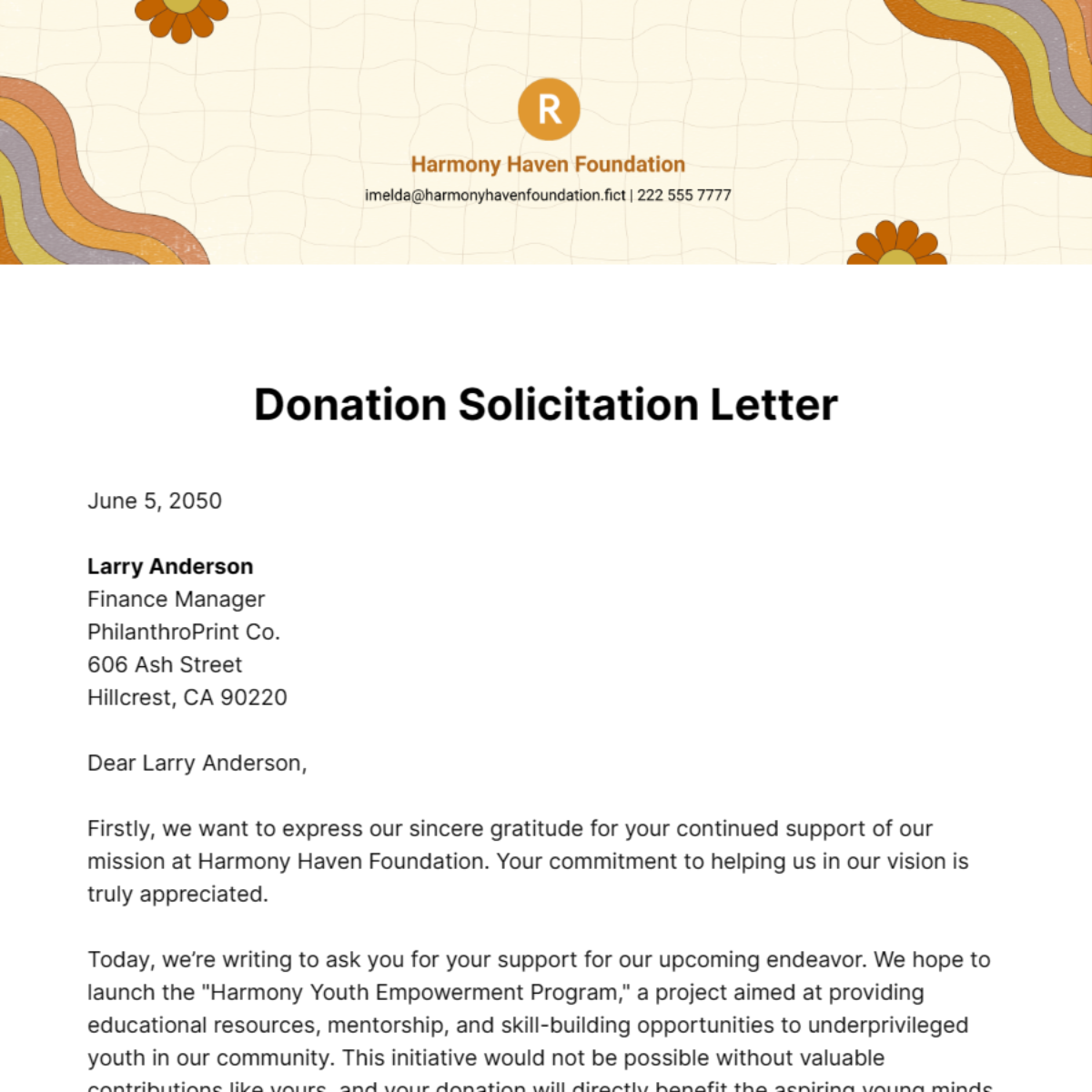 Free Donation Solicitation Letter Template