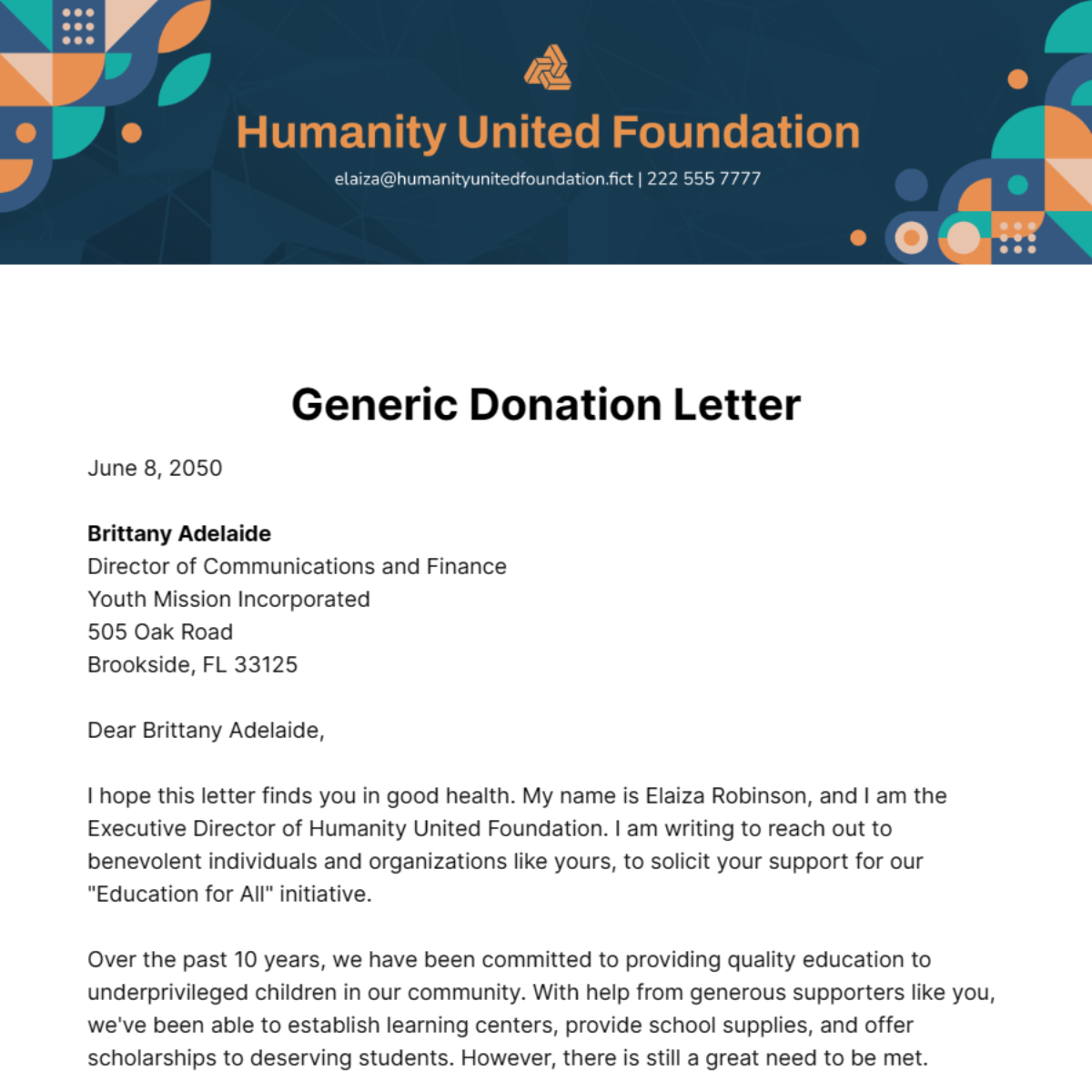 Generic Donation Letter Template