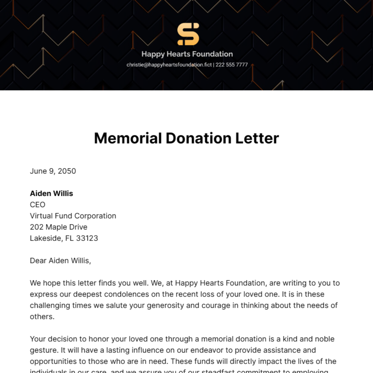 Memorial Donation Letter Template