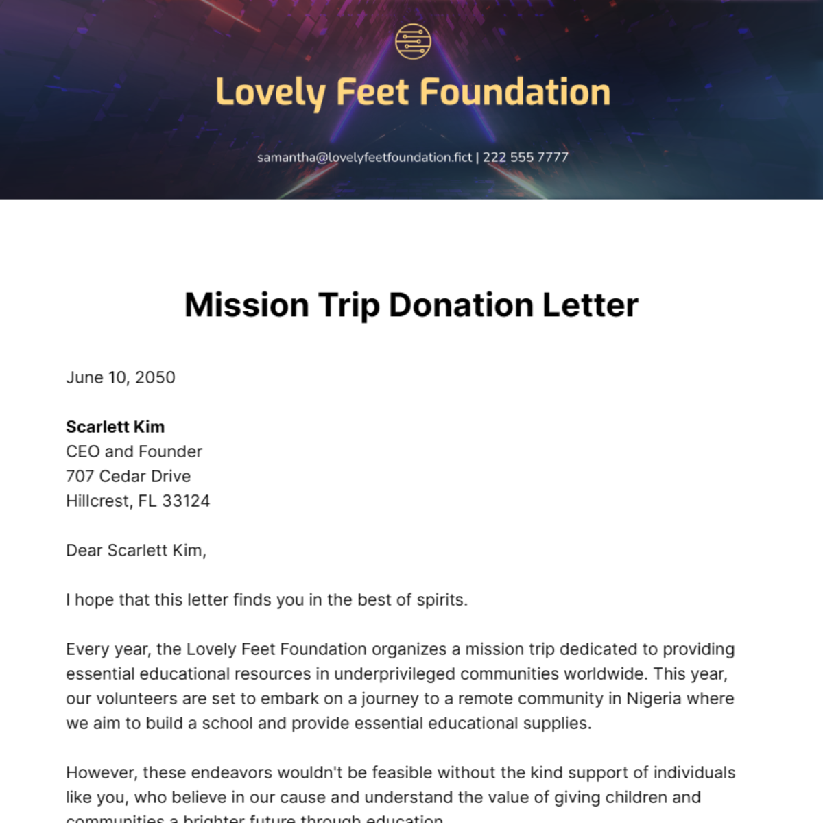 Free Mission Trip Donation Letter Template