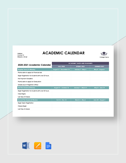 blank academic calendar