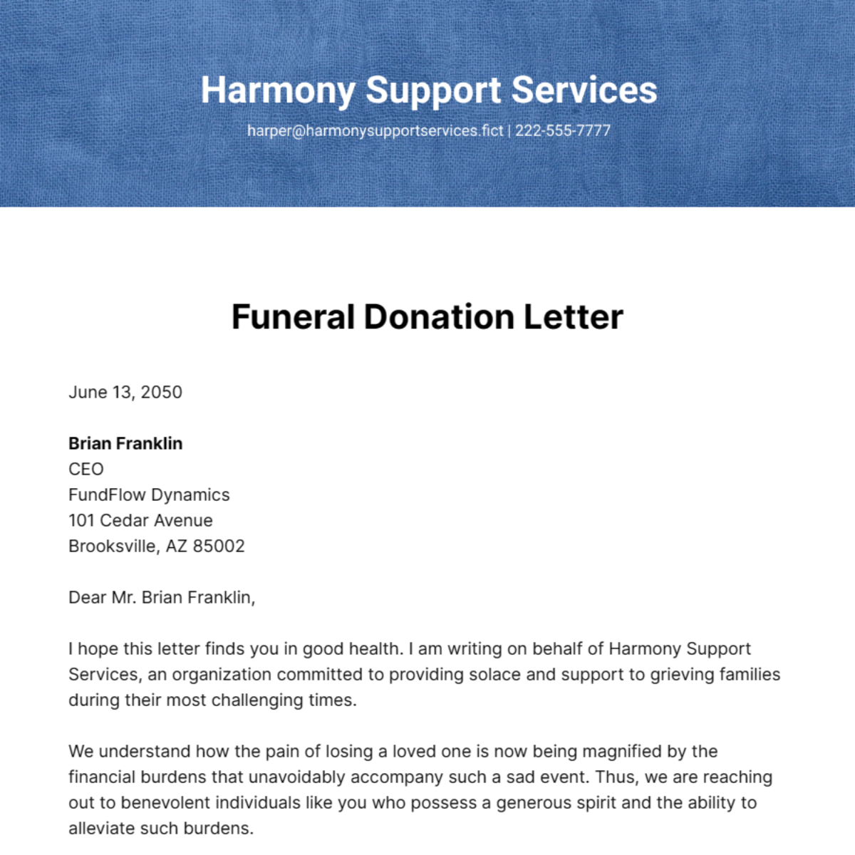 Funeral Donation Letter Template