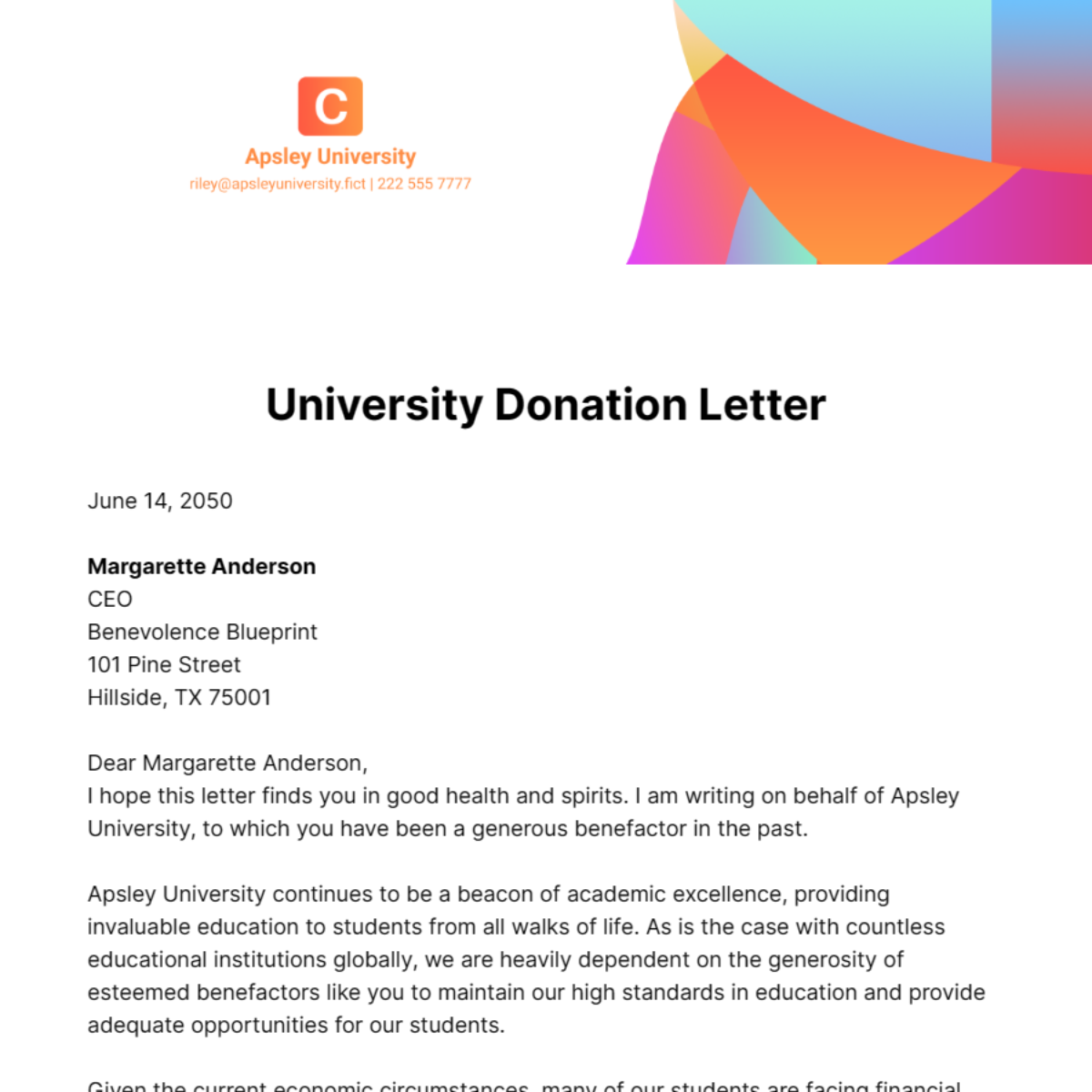 Free University Donation Letter Template