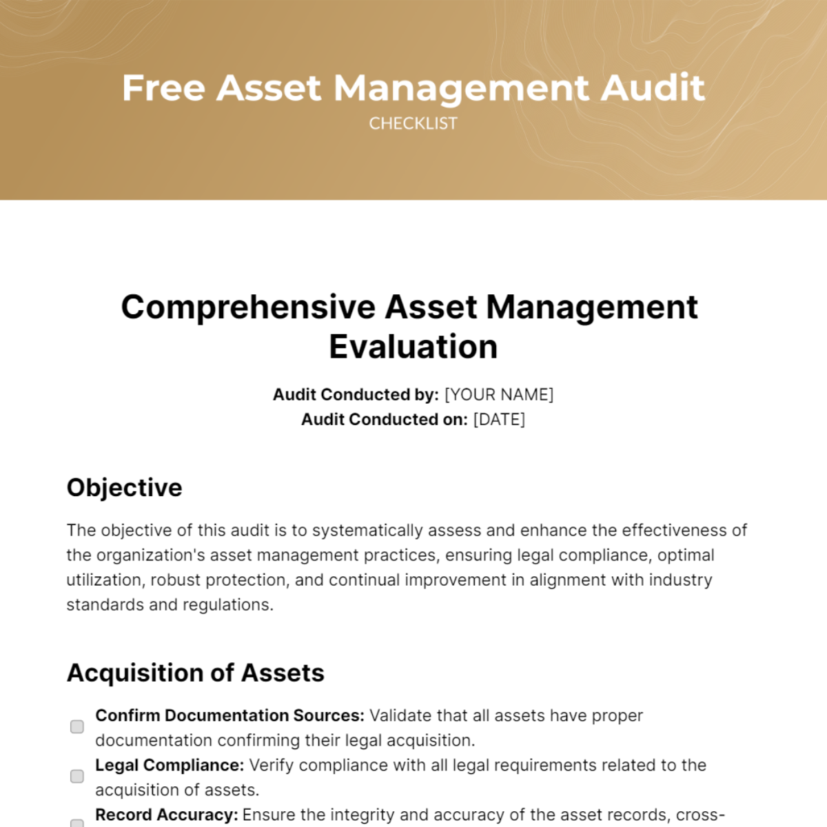 Free Asset Management Audit Checklist Template