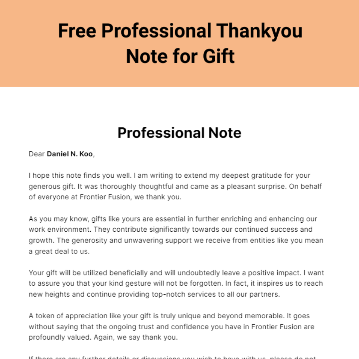 Free Professional Thankyou Note for Gift Template