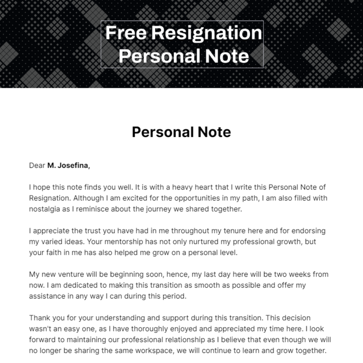 Free Resignation Personal Note Template