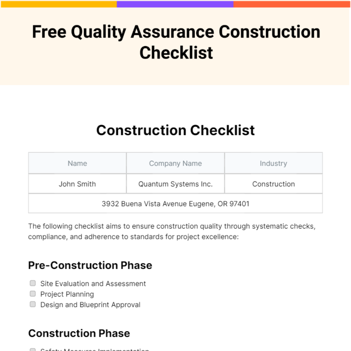 FREE Construction Checklist - Edit Online & Download | Template.net