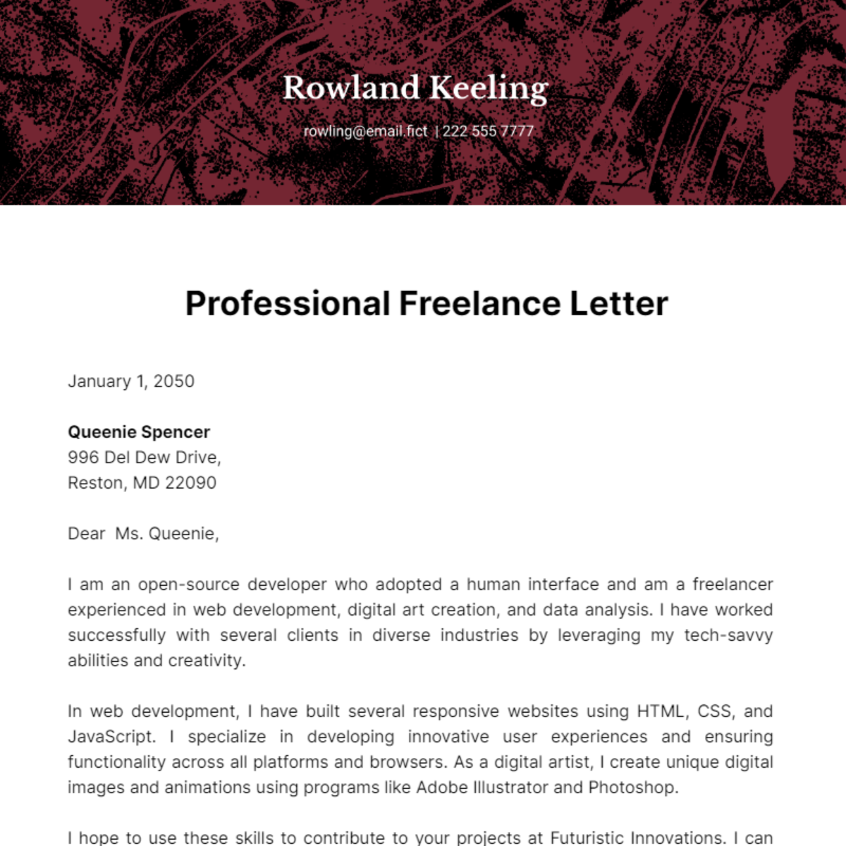 Professional Freelance Letter Template