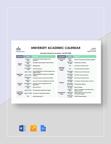 university academic calendar