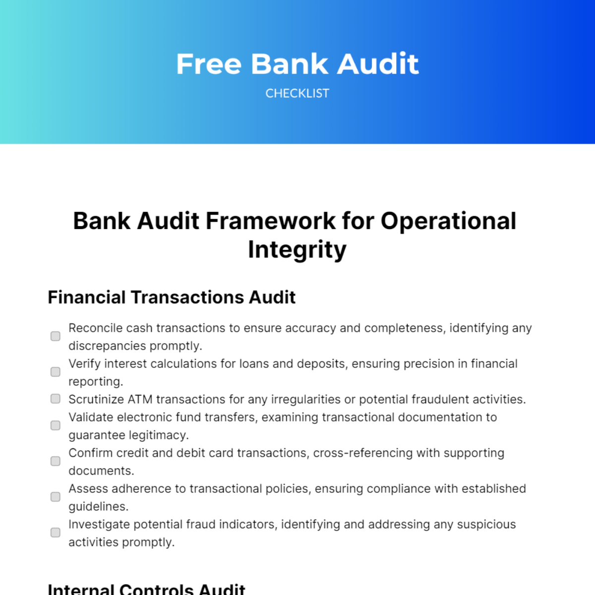 Free Bank Audit Checklist Template