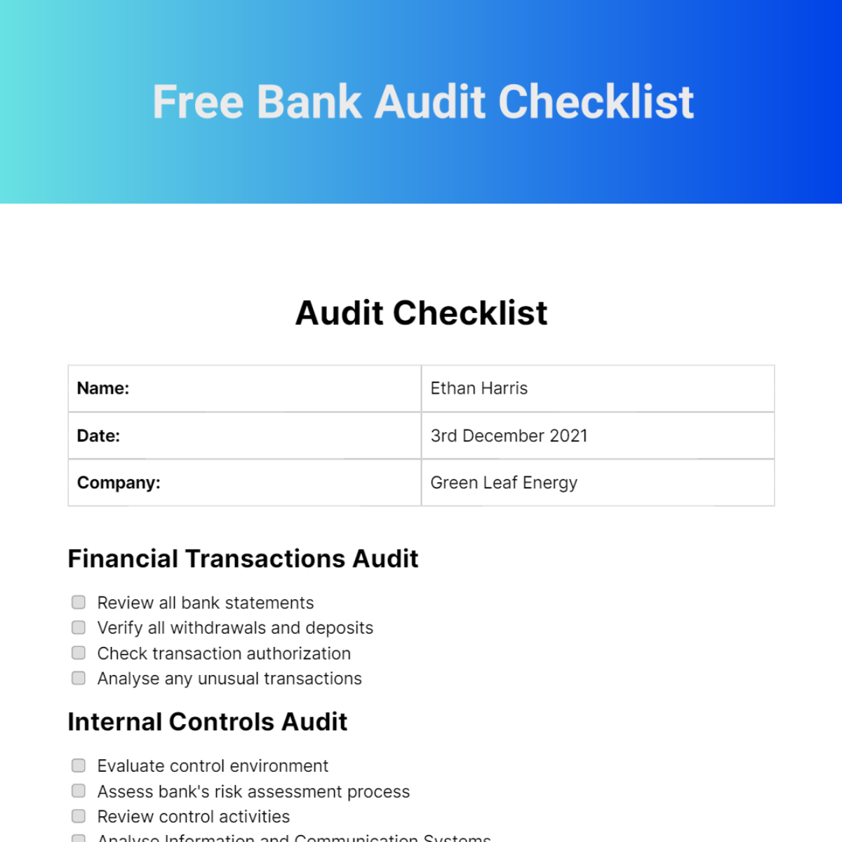 FREE Audit Checklist - Edit Online & Download | Template.net