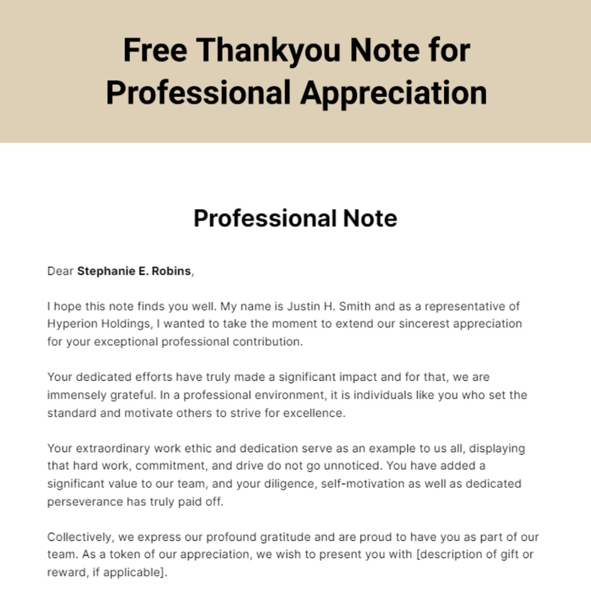 Thankyou Note for Professional Appreciation Template