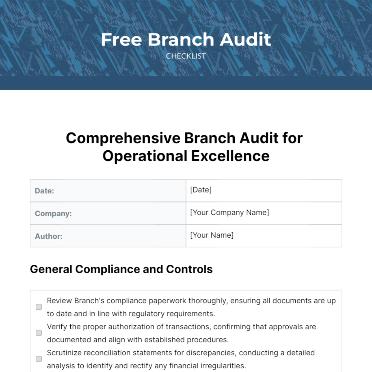 Free Branch Audit Checklist Template
