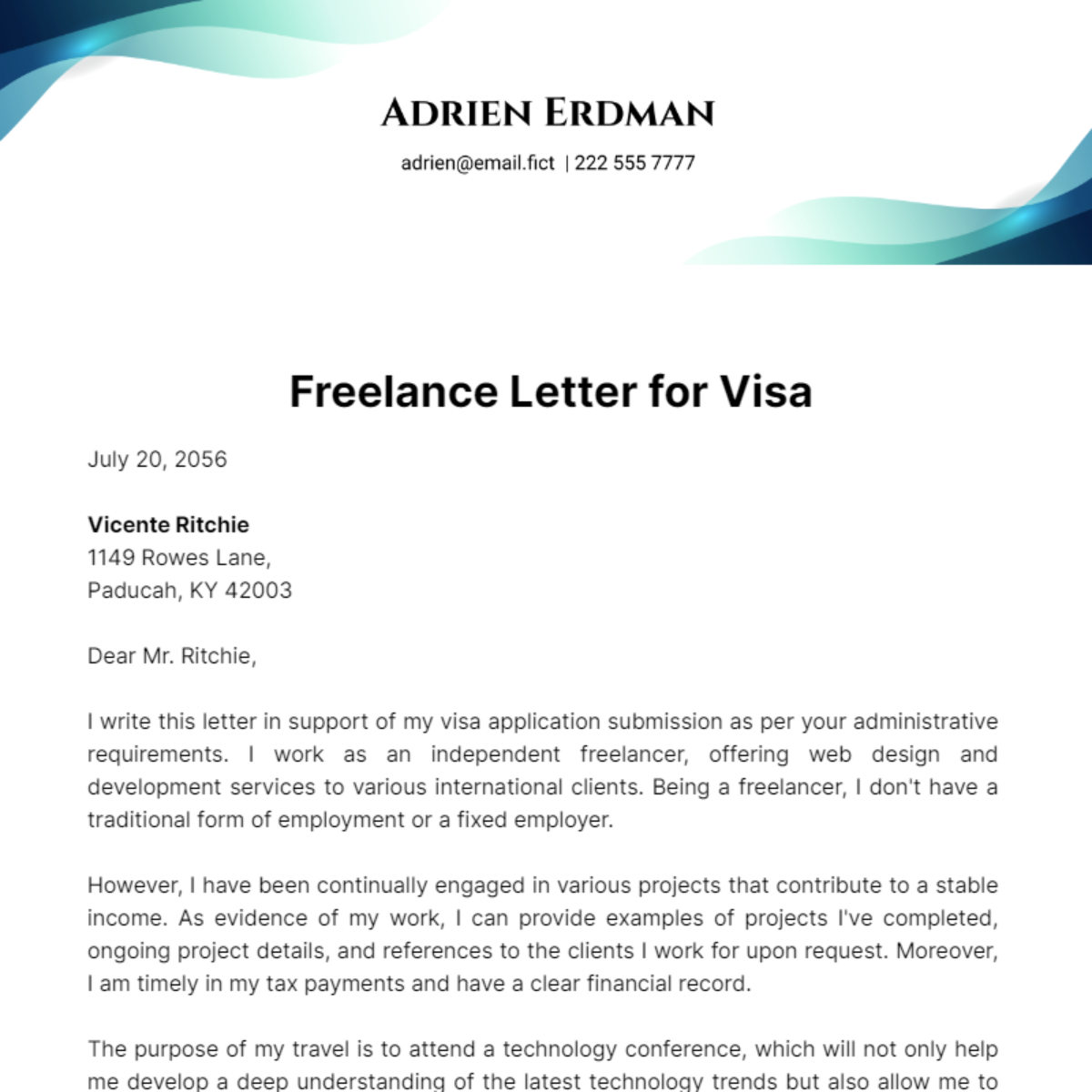 Freelance Letter for Visa Template