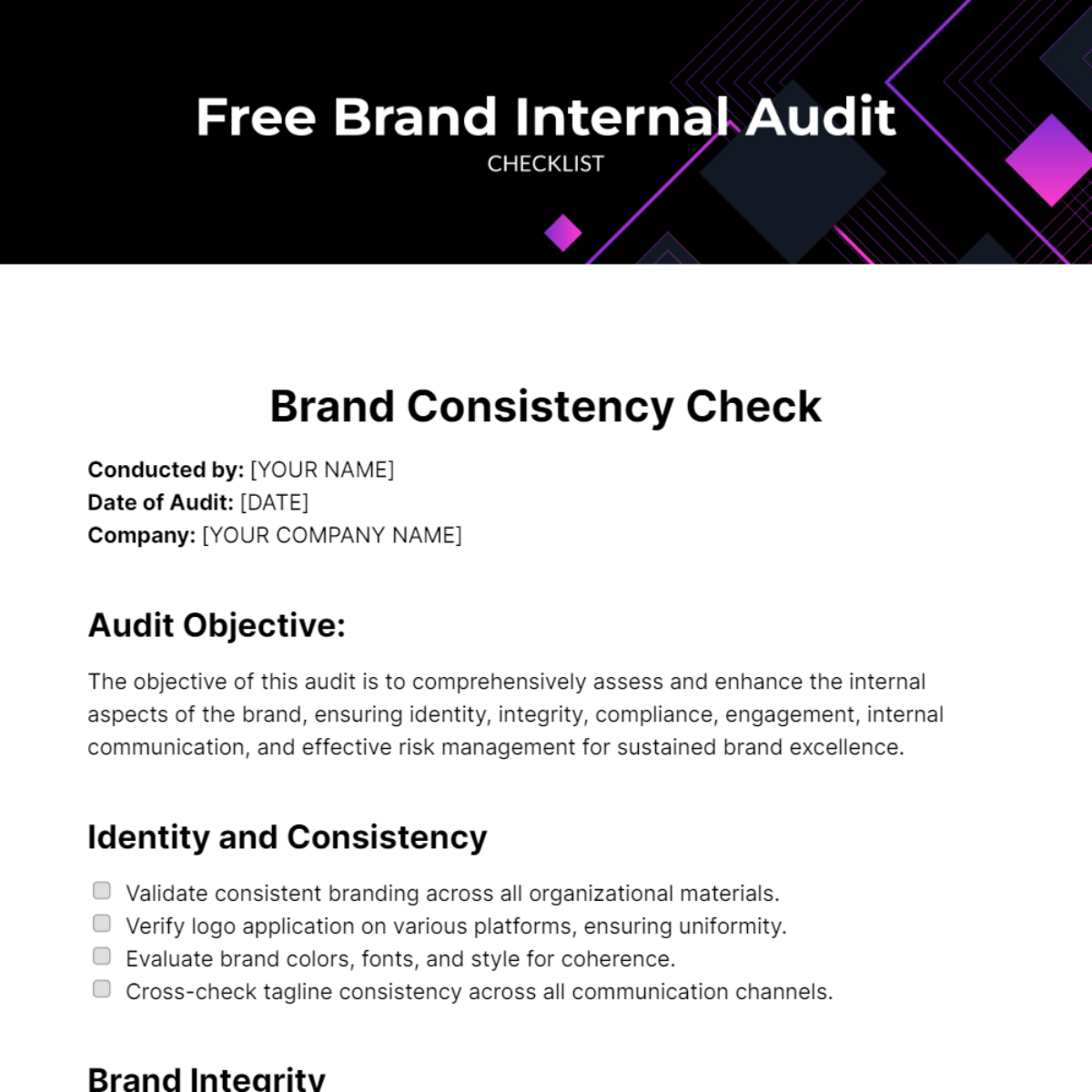 Brand Internal Audit Checklist Template