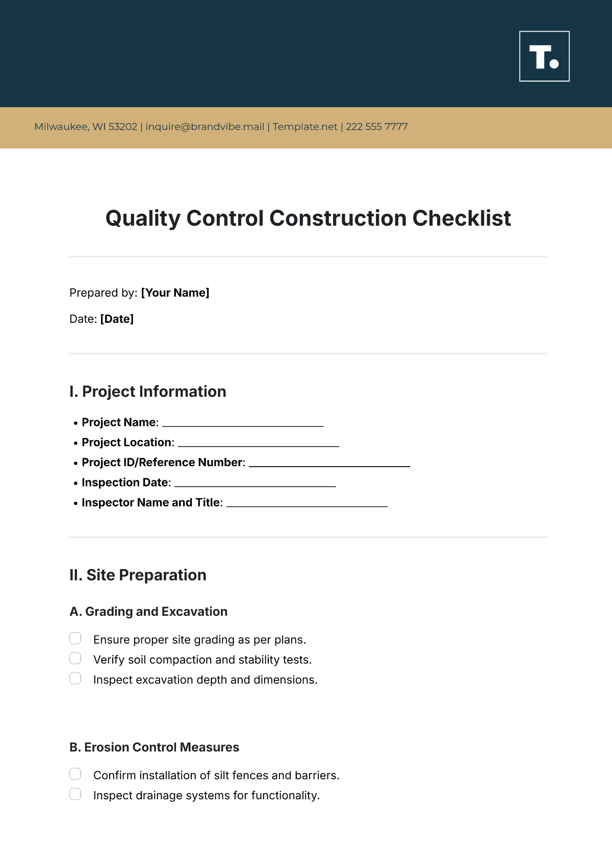 Quality Control Construction Checklist Template - Edit Online & Download