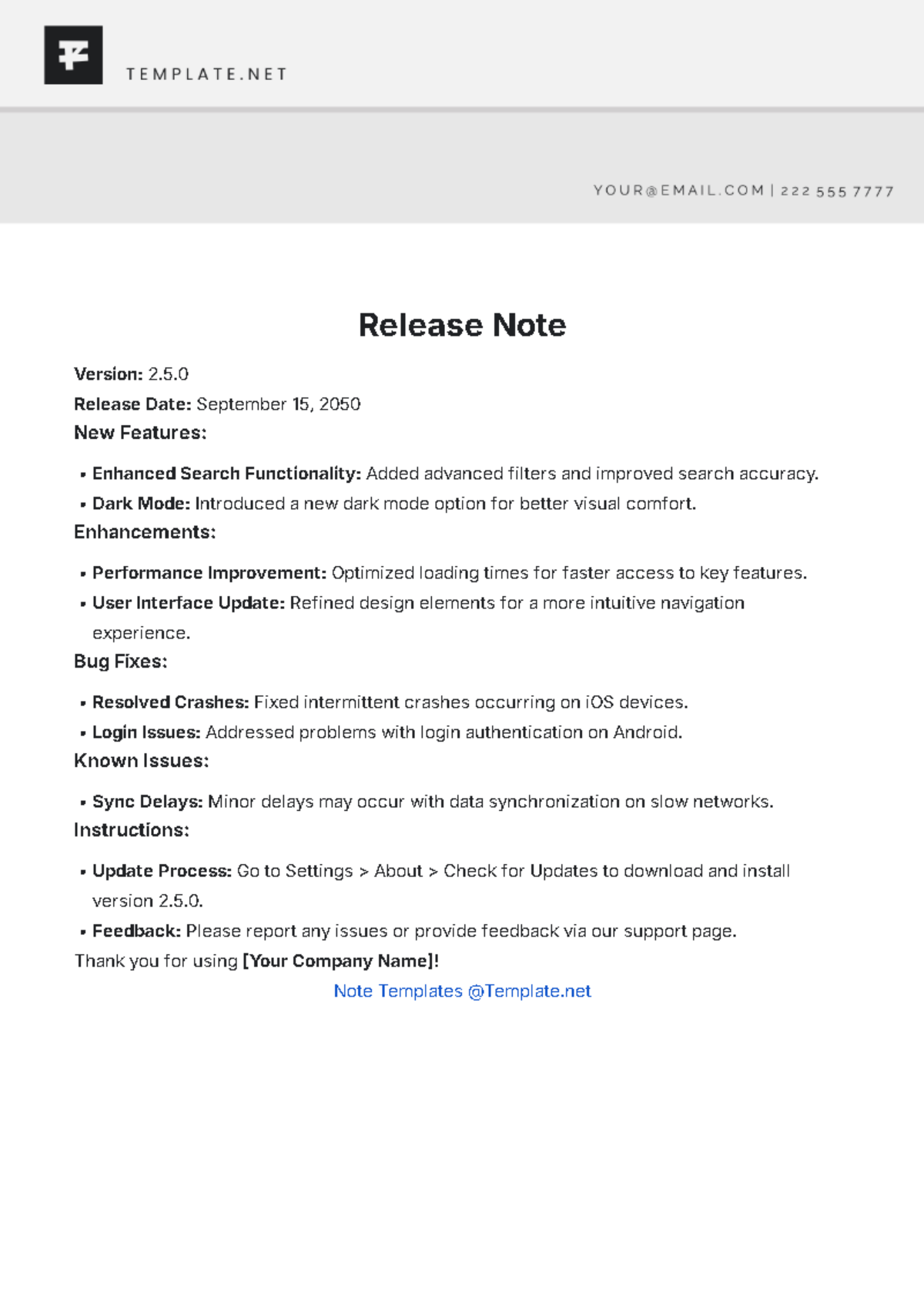 Release Note Template - Edit Online & Download