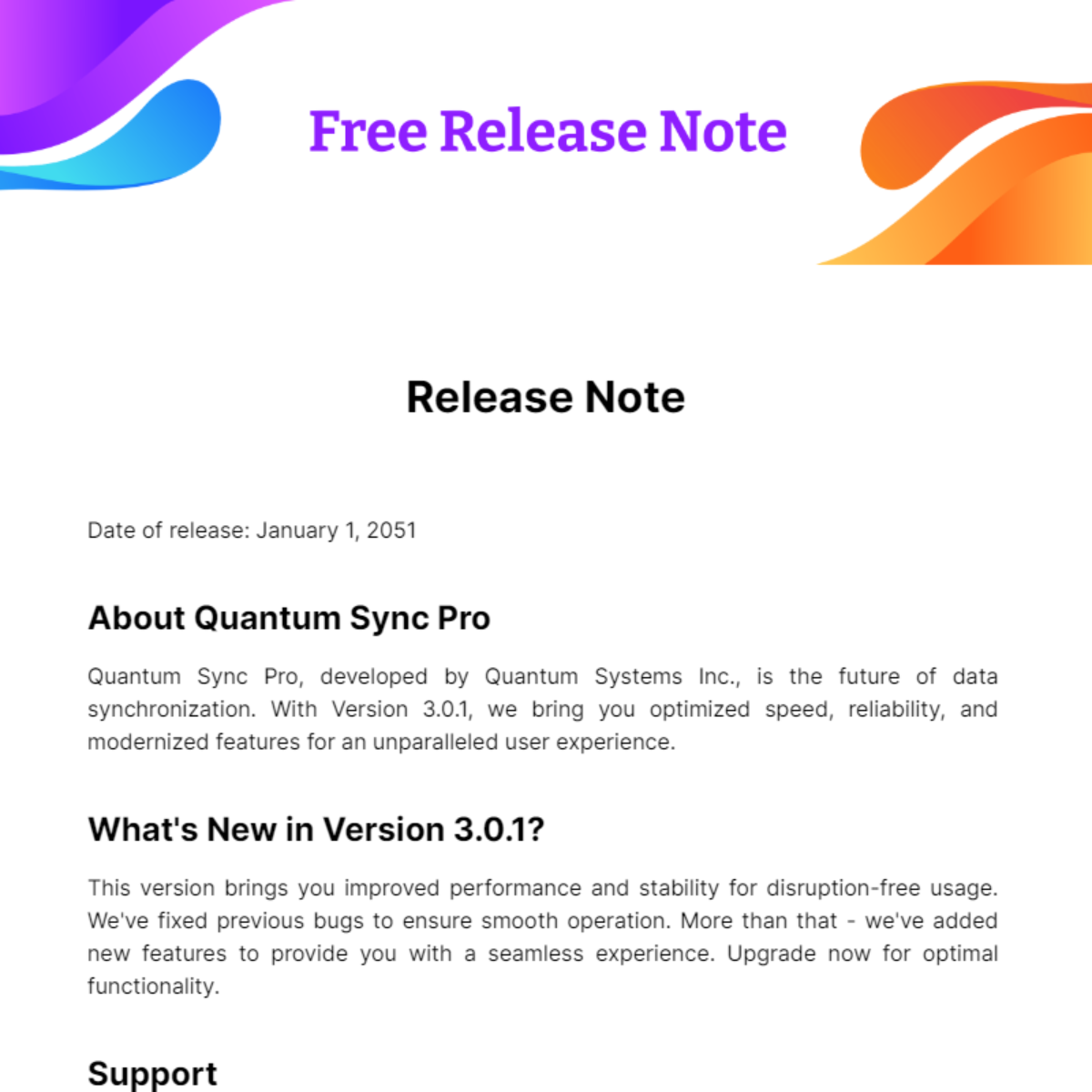 Free Release Note Template