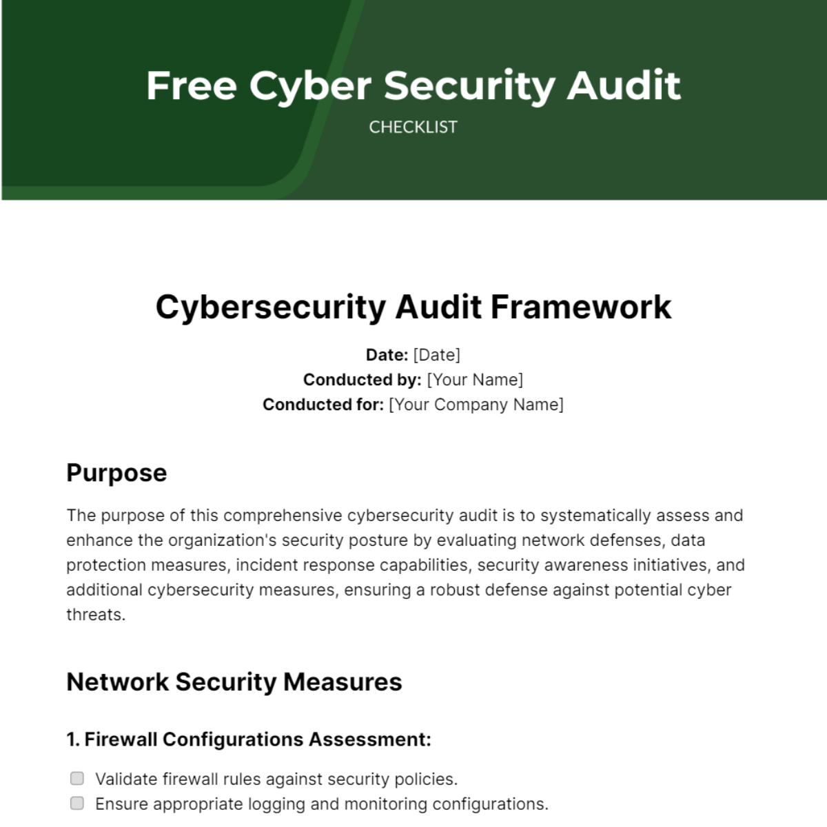 Free Cyber Security Audit Checklist Template