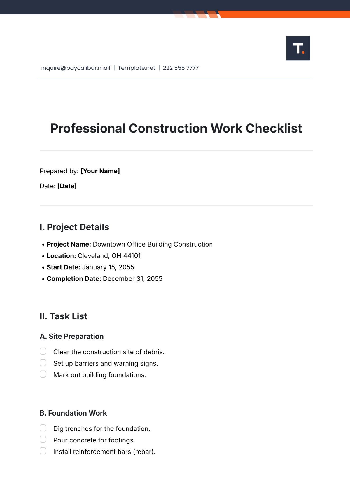 Construction Work Checklist Template - Edit Online & Download