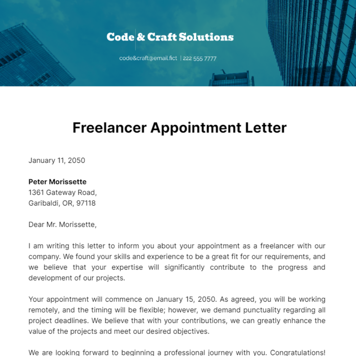 Freelancer Appointment Letter Template