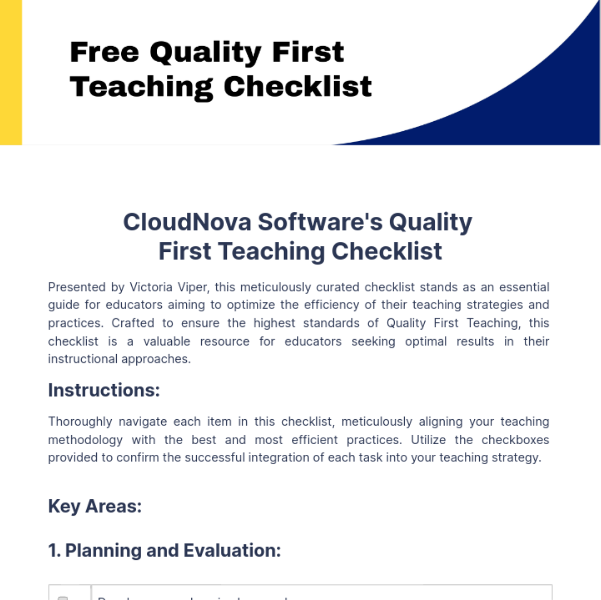 Quality First Teaching Checklist Template