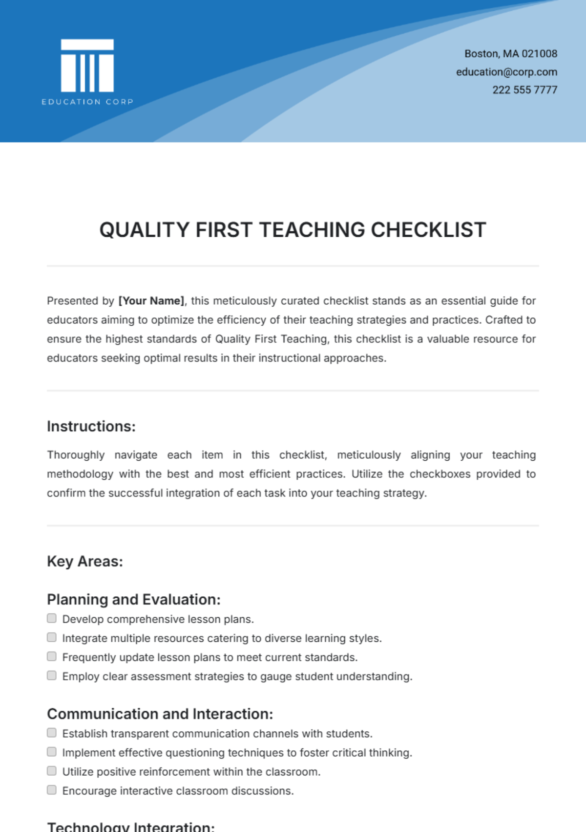 Quality First Teaching Checklist Template - Edit Online & Download