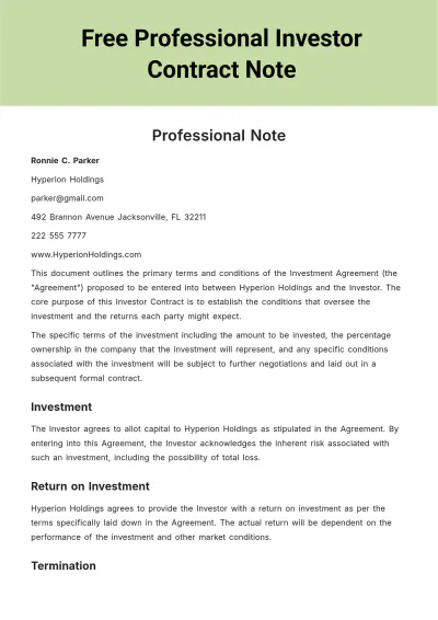 Free Professional Investor Contract Note Template to Edit Online