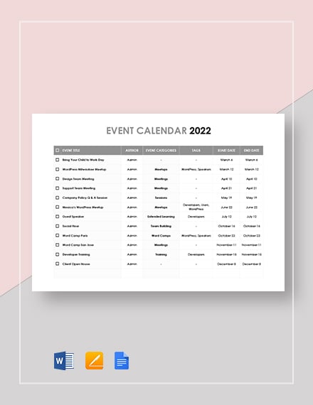 printable event calendar