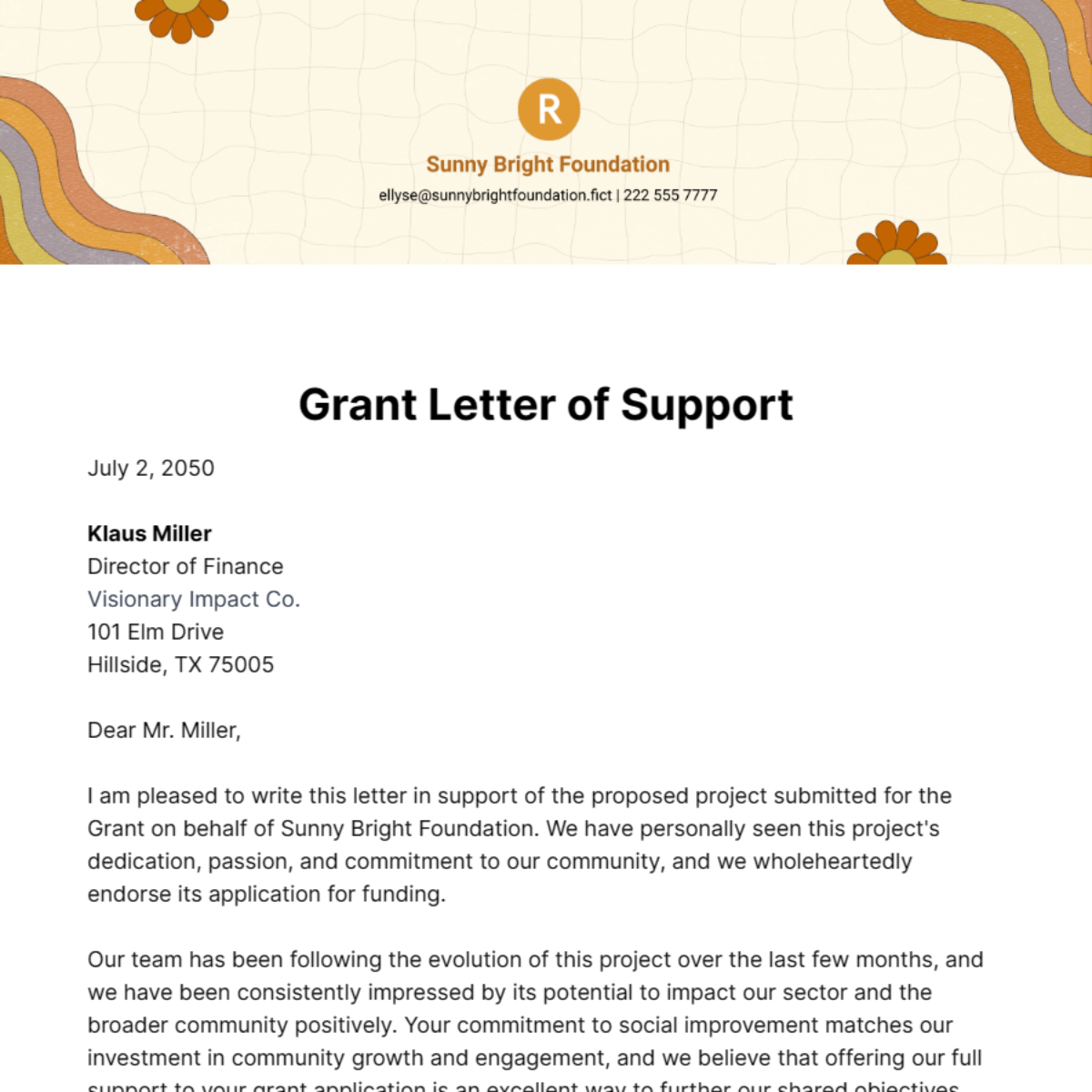 Grant Letter of Support Template