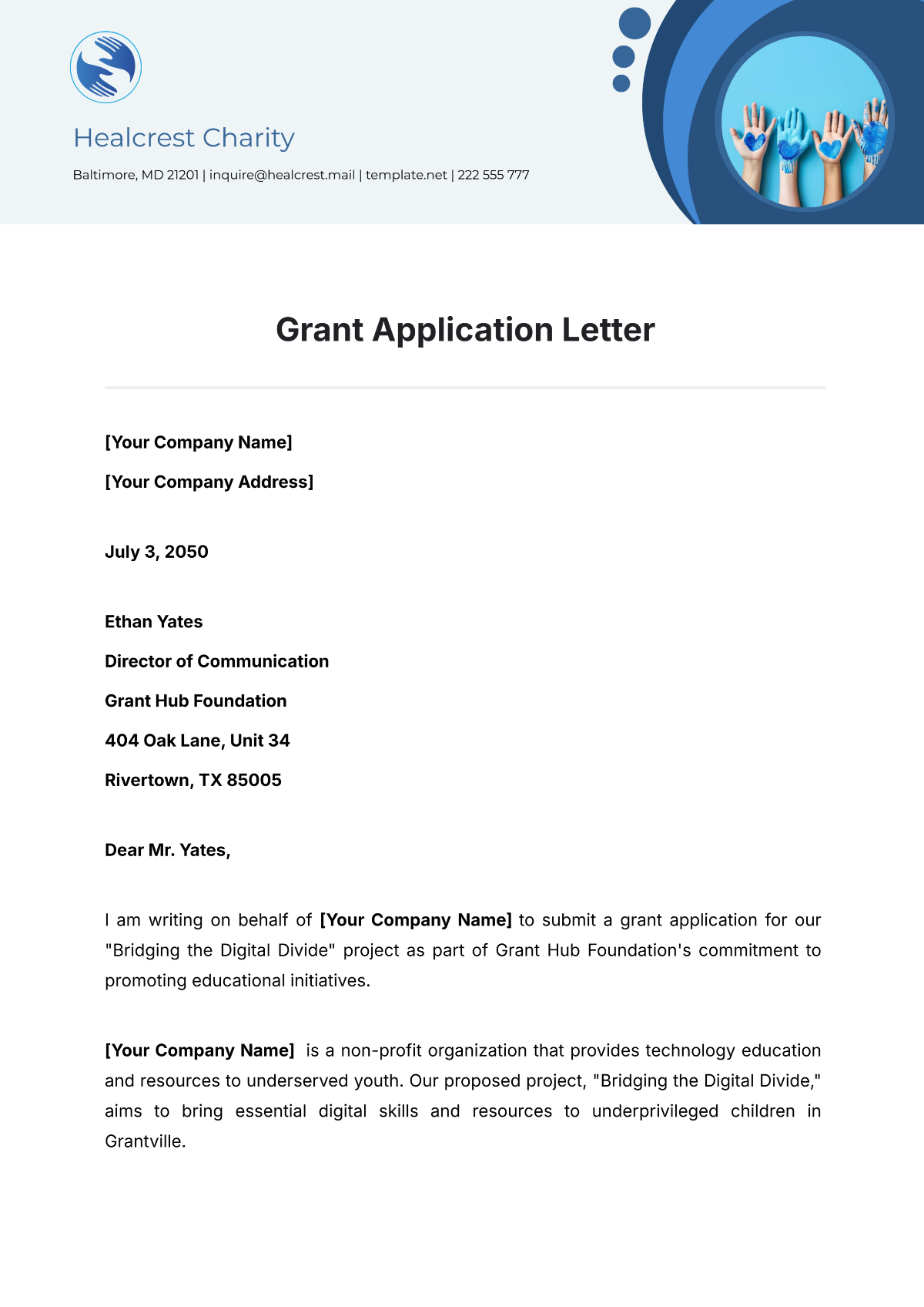 Grant Application Letter Template - Edit Online & Download