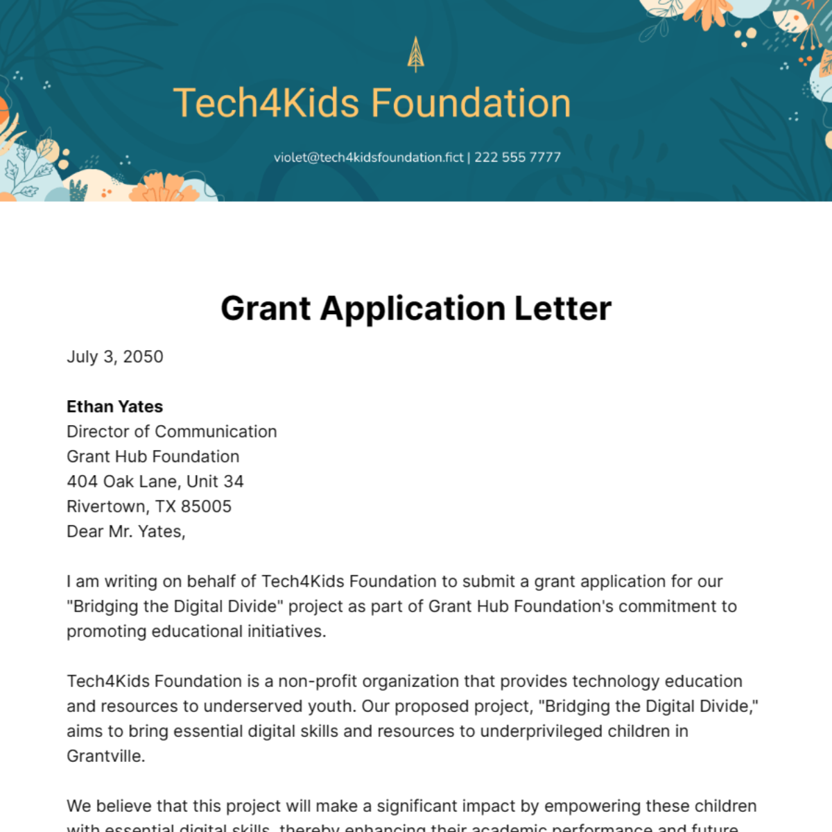 Grant Application Letter Template