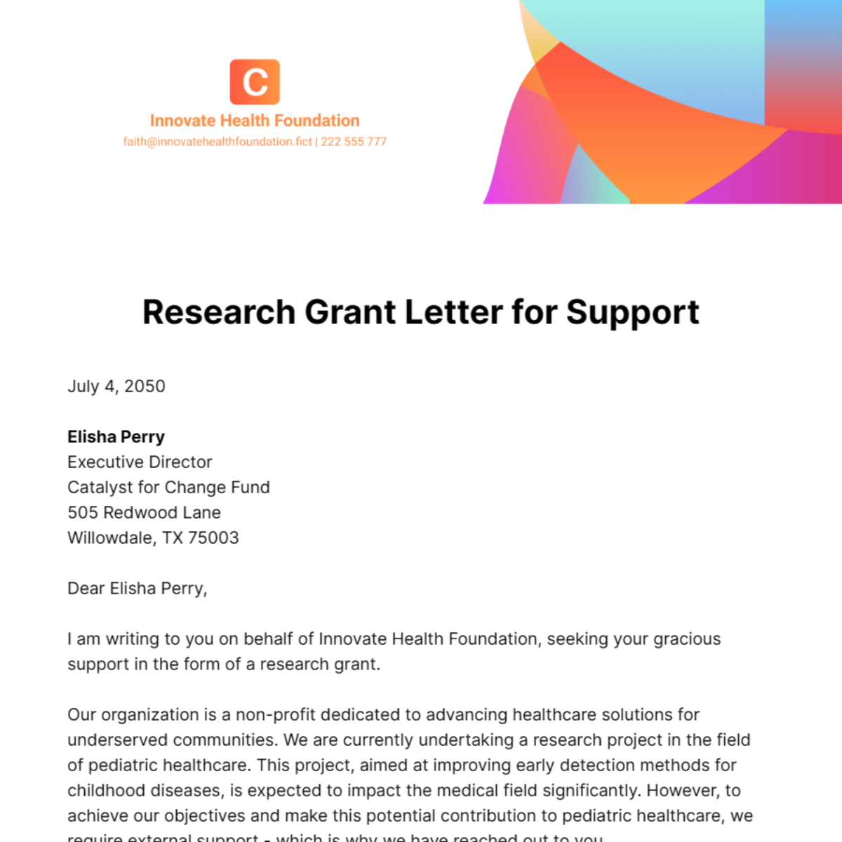 Research Grant Letter for Support Template