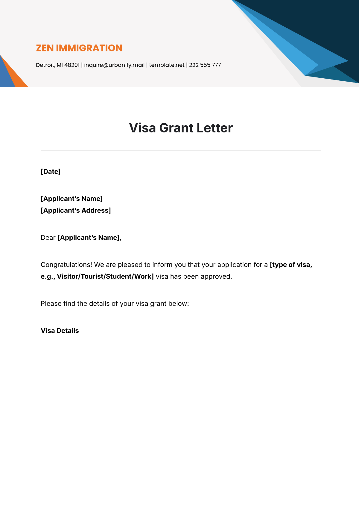 Visa Grant Letter Template - Edit Online & Download