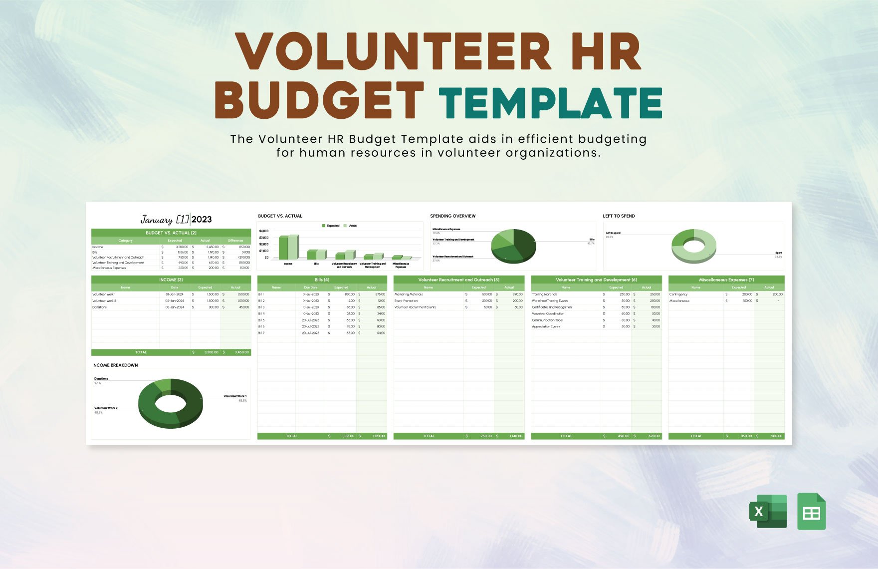 Free Volunteer HR Budget Template in Excel, Google Sheets