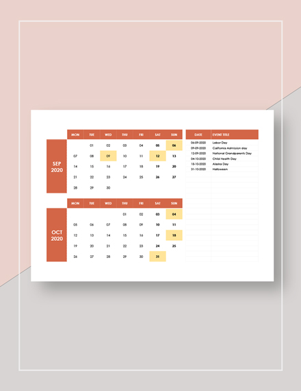 Simple Monthly Event Calendar