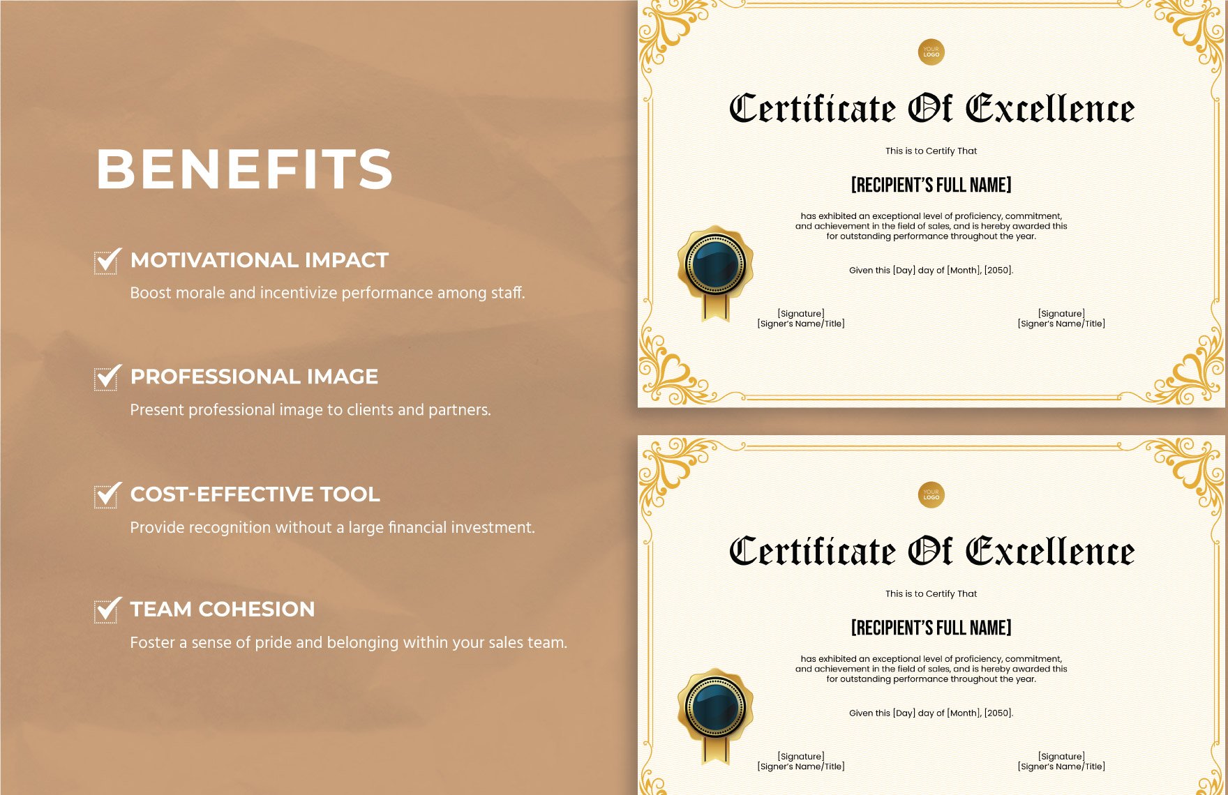 Certificate of Excellence in Sales Template