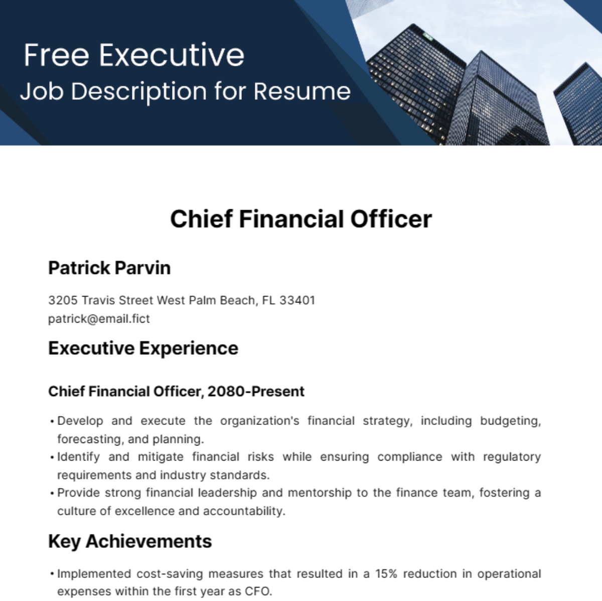Executive Job Description for Resume Template
