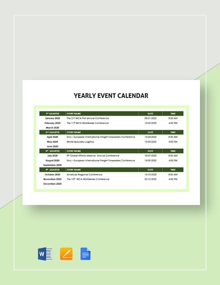 yearly event calendar