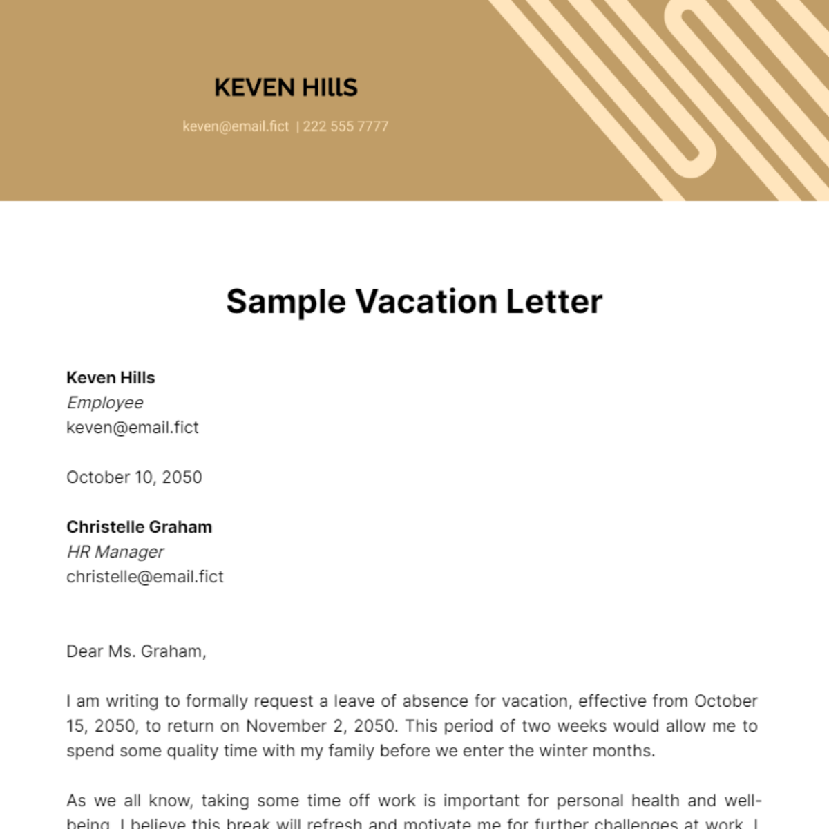 Sample Vacation Letter Template