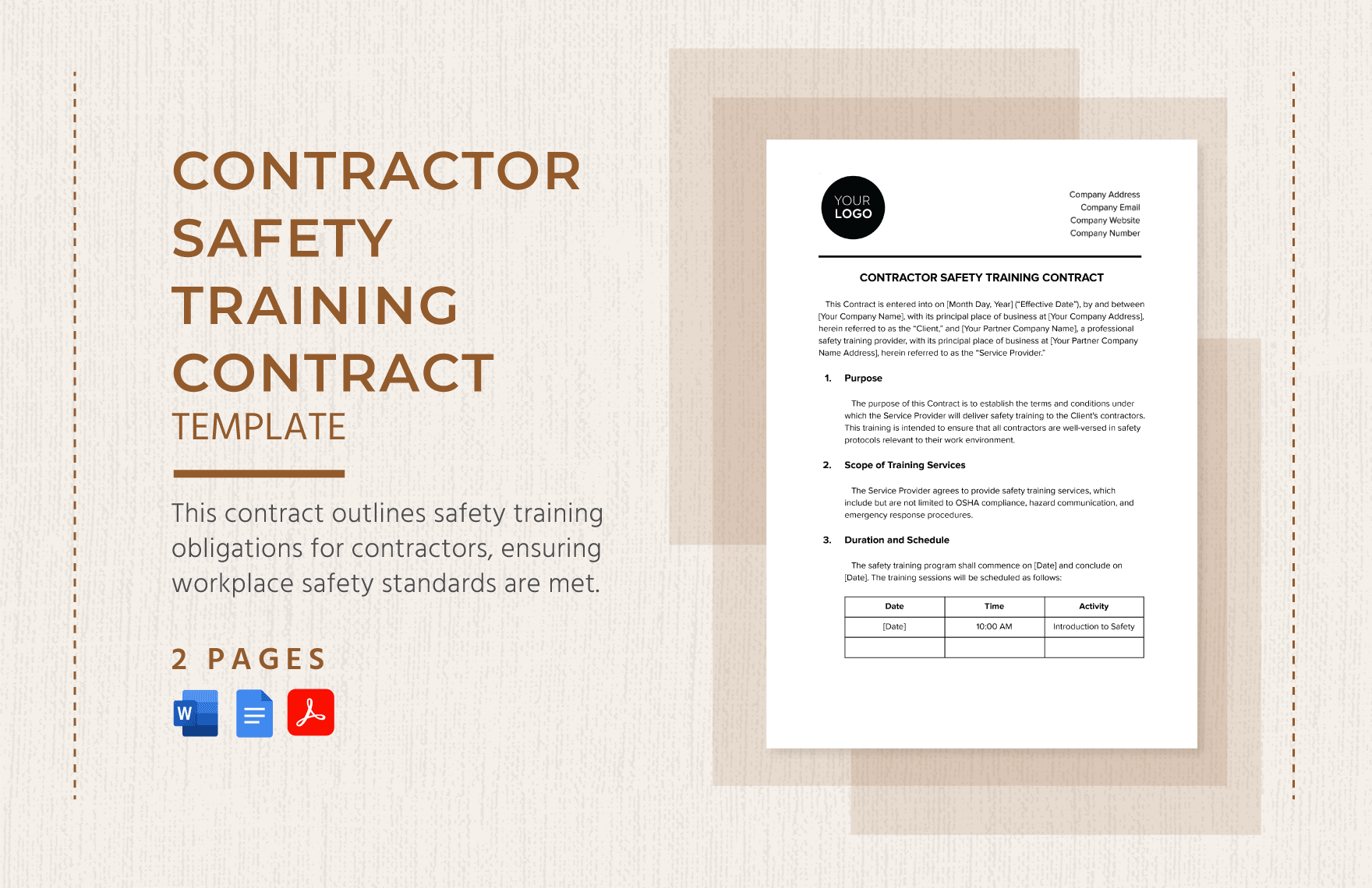 Contractor Safety Training Contract Template