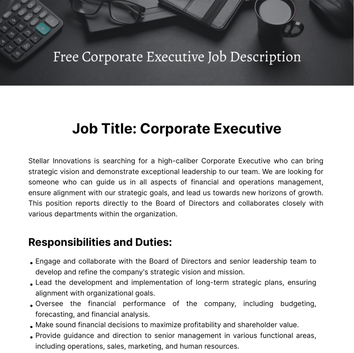 Free Corporate Executive Job Description Template