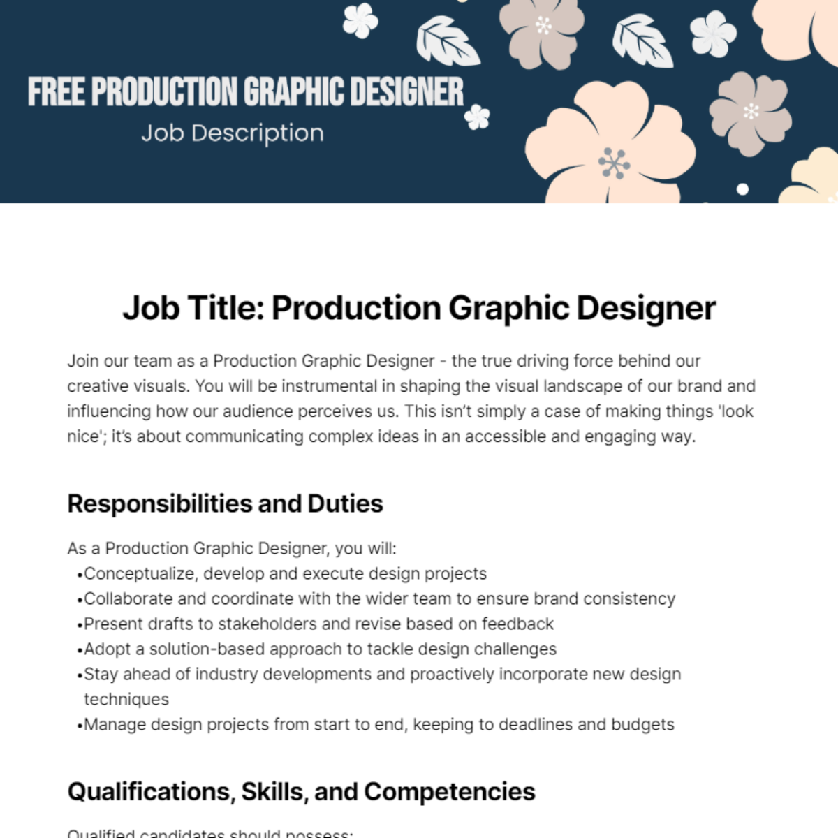 Production Graphic Designer Job Description Template